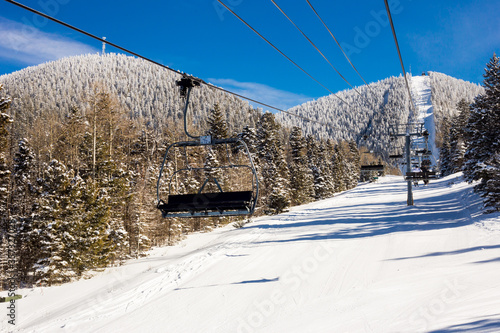 View at the ski slopes piste in the mountains of Angel Fire, New Mexico