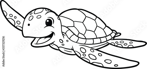 Vector Cartoon Happy Sea Turtle Line Art
