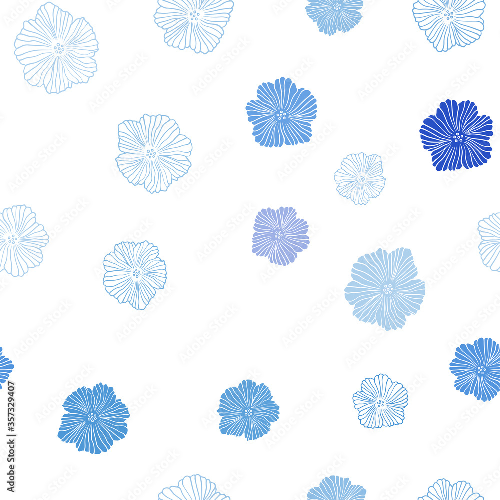 Light BLUE vector seamless natural artwork with flowers.