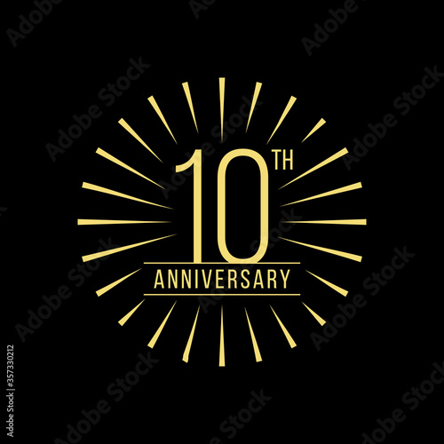 10 Years Anniversary Celebration with Firework Logo Design Template On Black Background