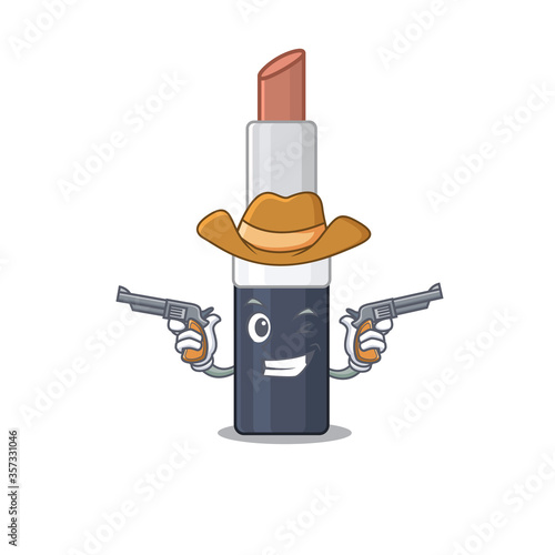 Cartoon character cowboy of brown lipstick with guns