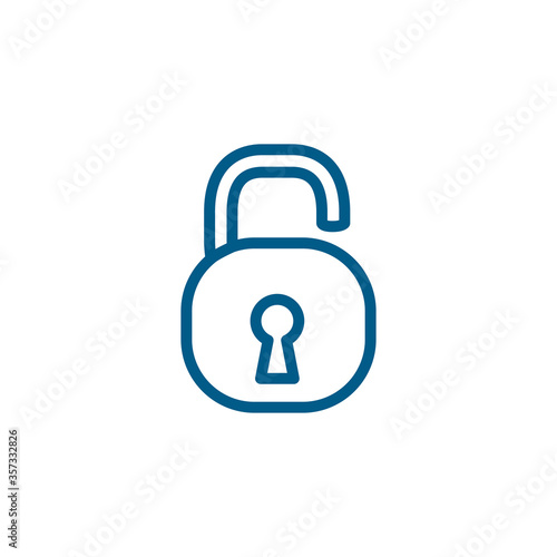 Open Lock Line Blue Icon On White Background. Blue Flat Style Vector Illustration.