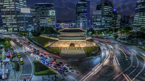 Time lapse of Traffic at Namdaemun gate and Seoul City,South Korea.