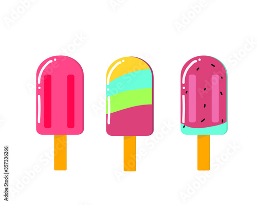 Ice cream collection  summer sweet  watermelon flavor  rainbow flavor  beautiful vector illustration.