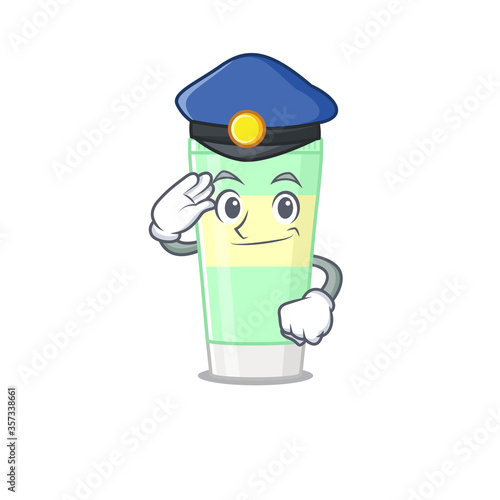 Police officer cartoon drawing of cleansing foam wearing a blue hat