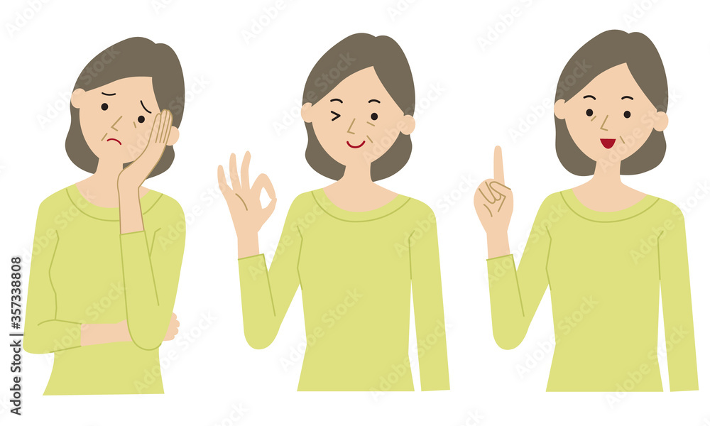 Illustration pose set of worry, explain, laugh Illustration pose set of worry, explain, laugh