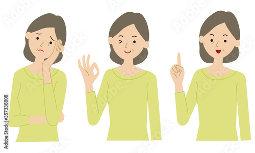 Illustration pose set of worry, explain, laugh