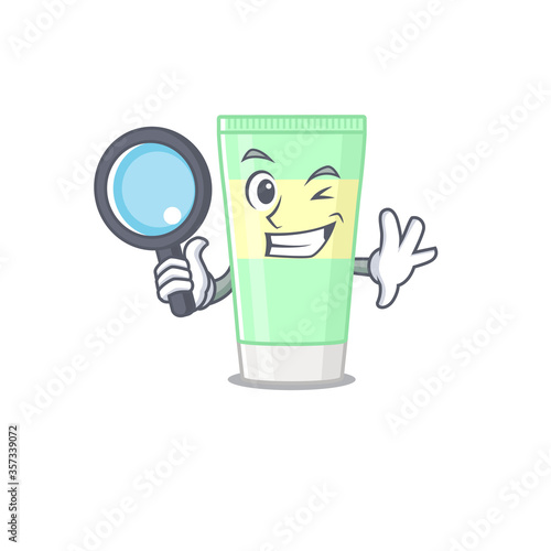 cartoon picture of cleansing foam Detective using tools