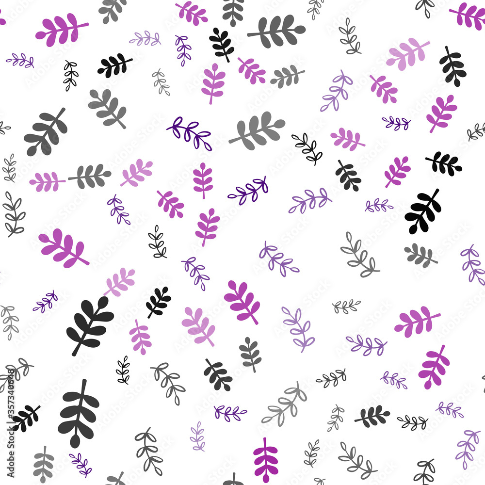 Dark Purple vector seamless natural background with leaves, branches.