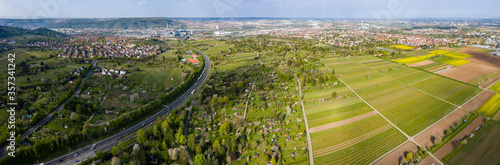Aerial view of Autobahn in Germany on a sunny spring day 