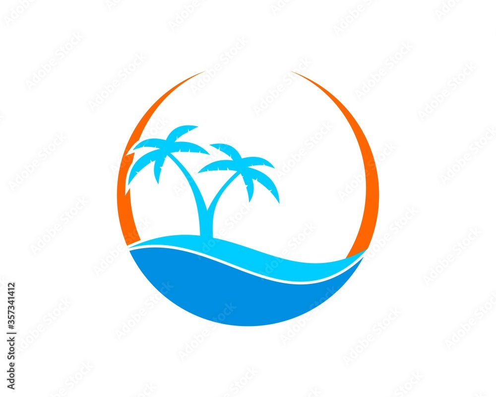 Palm tree and wave in the circle