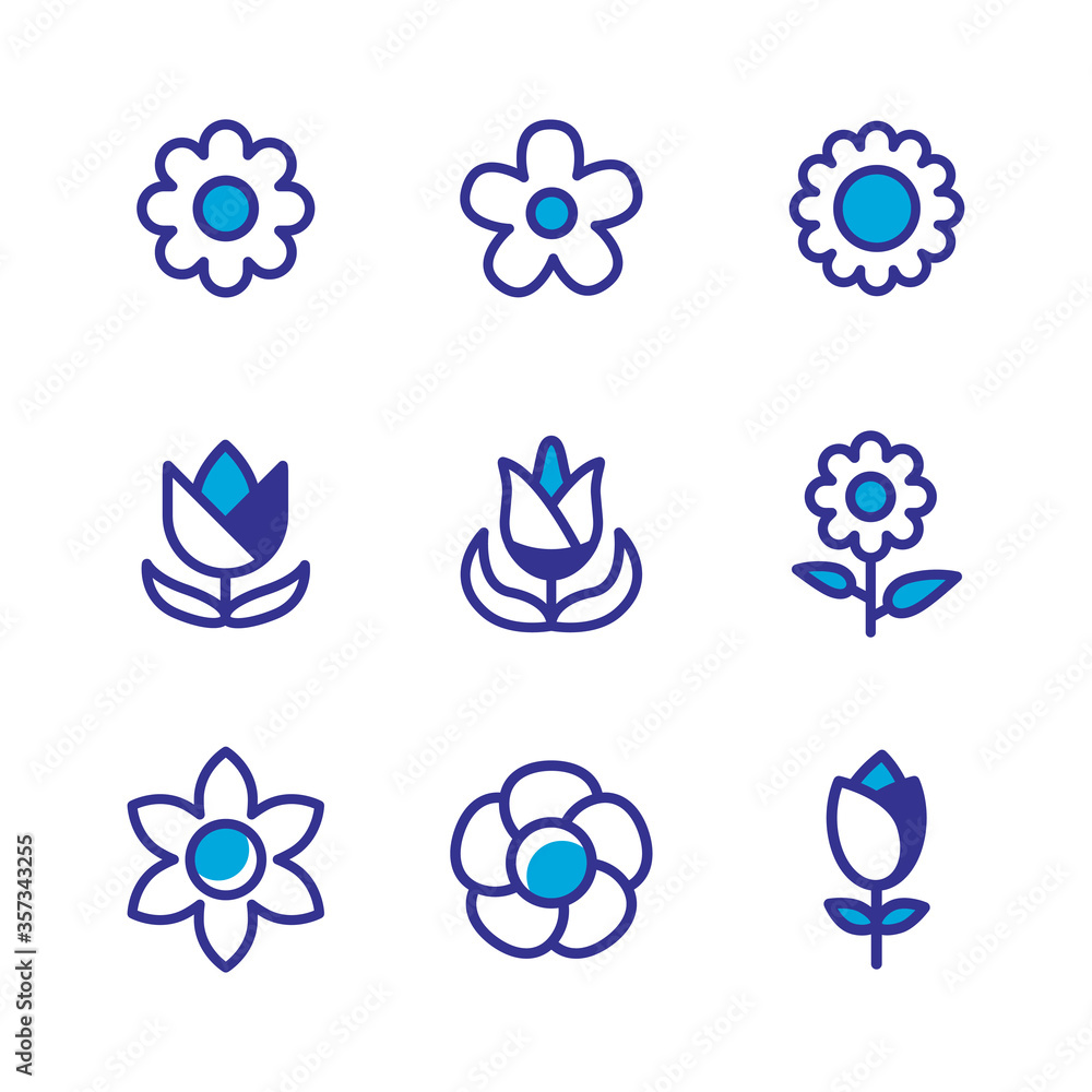 flower icon set color style design flower icon set color style design