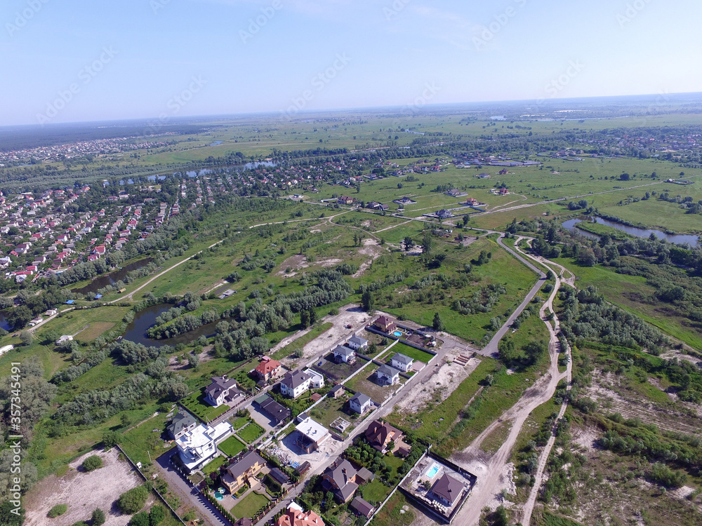 Aerial view of the saburb landscape (drone image). Near Kiev