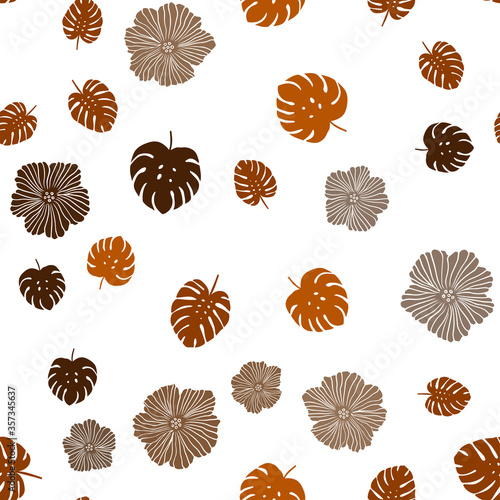 Dark Orange vector seamless elegant template with flowers, leaves.