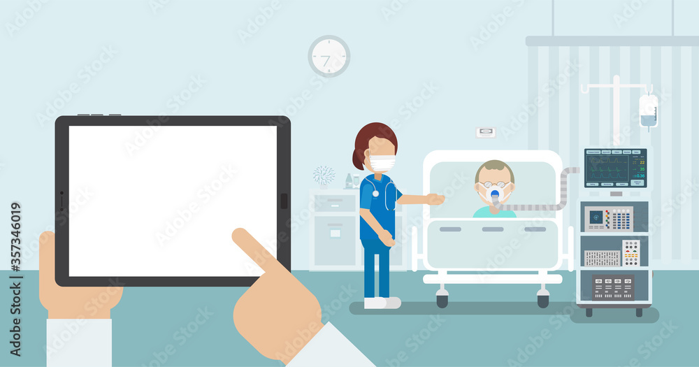 Medical service with blank screen tablet Medical service with blank screen tablet