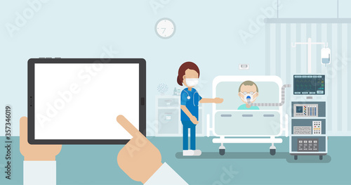 Medical service with blank screen tablet