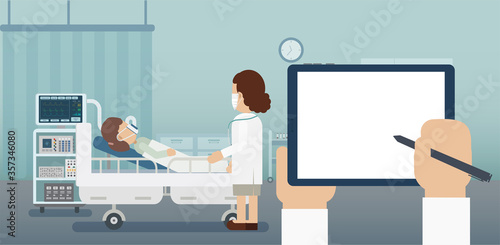 Medical service with blank screen tablet