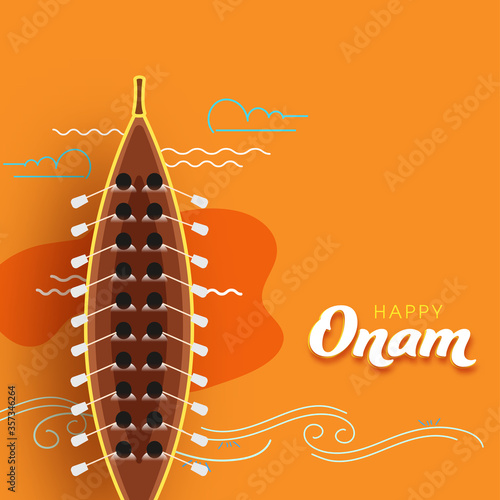 Top View of Aranmula Boat Race on Orange Background for Happy Onam Celebration. photo