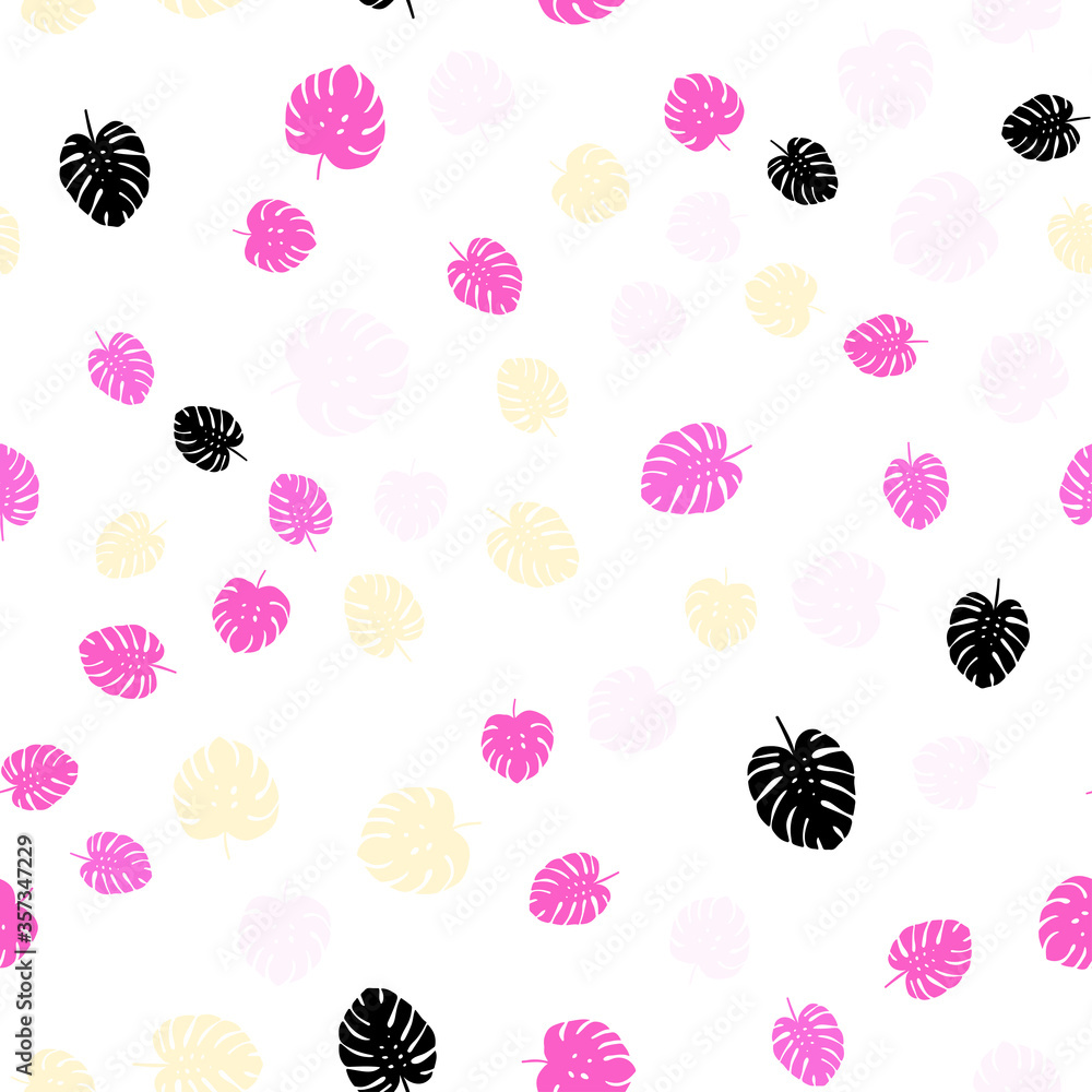 Light Pink, Yellow vector seamless doodle layout with leaves. Light Pink, Yellow vector seamless doodle layout with leaves.