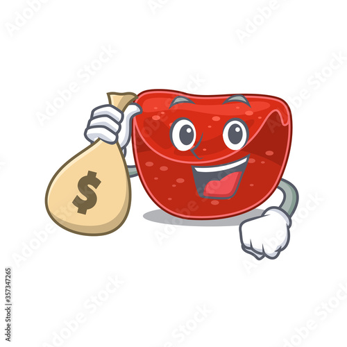 Crazy rich meatloaf mascot design having money bags