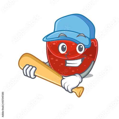Attractive meatloaf caricature cartoon character playing baseball