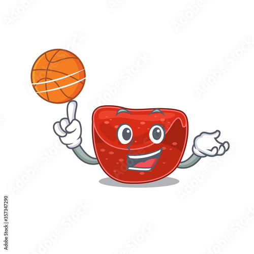 Sporty cartoon mascot design of meatloaf with basketball