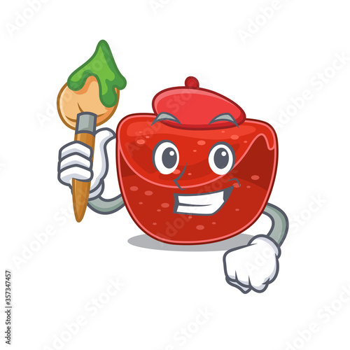 An artistic meatloaf artist mascot design paint using a brush