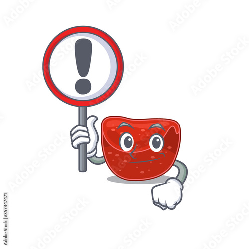 A cartoon icon of meatloaf with a exclamation sign board