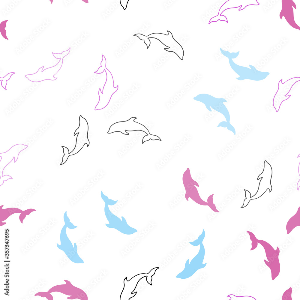 Light Blue, Red vector seamless backdrop with ocean dolphins. Light Blue, Red vector seamless backdrop with ocean dolphins.