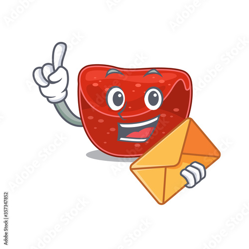 A picture of cheerful meatloaf cartoon design with brown envelope