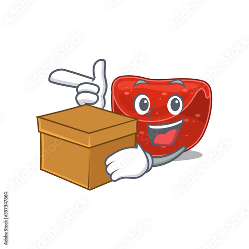 A cheerful meatloaf cartoon design concept having a box