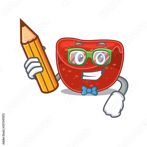 A clever student meatloaf cartoon character study at home