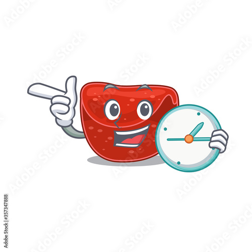 mascot design style of meatloaf standing with holding a clock