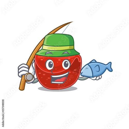Cartoon design style of meatloaf goes to fishing