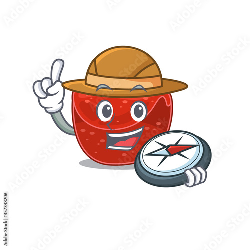 mascot design concept of meatloaf explorer using a compass in the forest