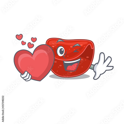 A sweet meatloaf cartoon character style holding a big heart