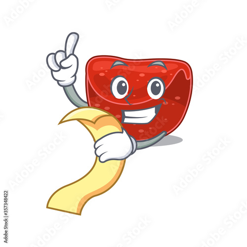 Meatloaf mascot character style with a menu on his hand