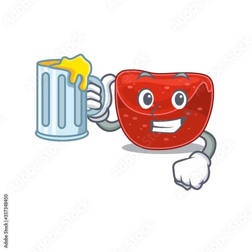 A cartoon concept of meatloaf with a glass of beer