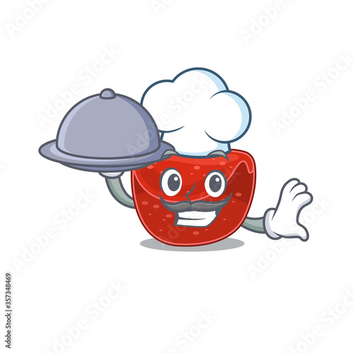 mascot design of meatloaf chef serving food on tray