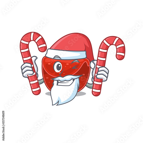 Friendly meatloaf dressed in Santa Cartoon character with Christmas candies