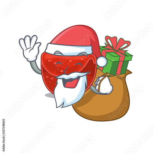 Cartoon design of meatloaf Santa having Christmas gift