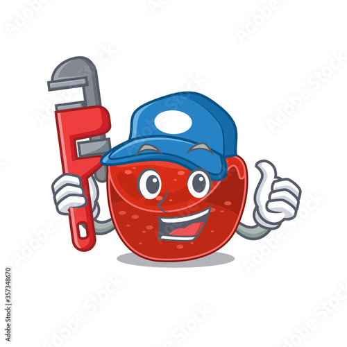 cartoon character design of meatloaf as a Plumber with tool