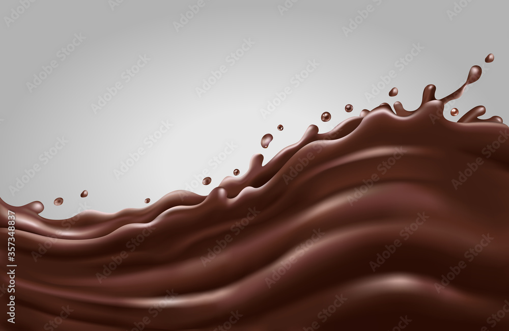 Liquid chocolate splash wave on a gray background Liquid chocolate splash wave on a gray background