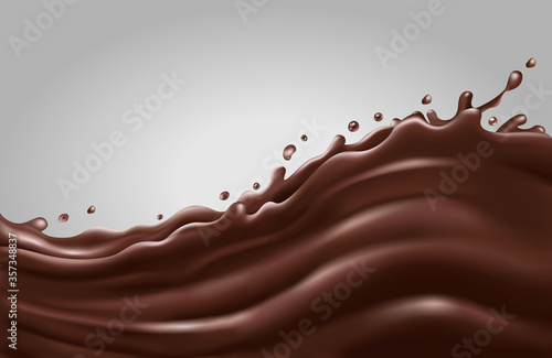 Liquid chocolate splash wave on a gray background