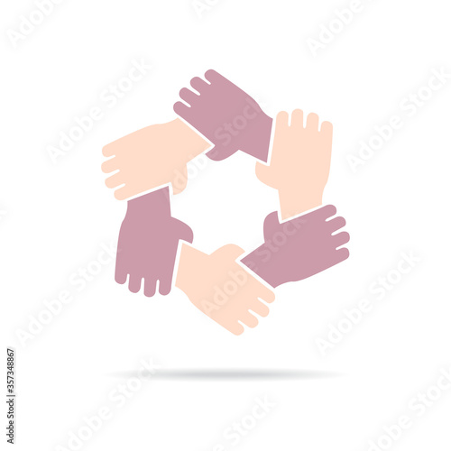 Hands of multiracial friends holding each other as team, cooperation concept