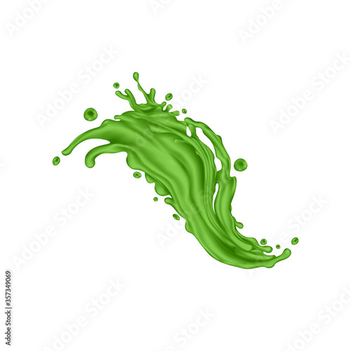 Green juice splash on a white background