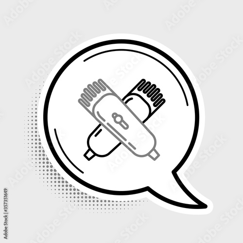 Line Crossed electrical hair clipper or shaver icon isolated on grey background. Barbershop symbol. Colorful outline concept. Vector