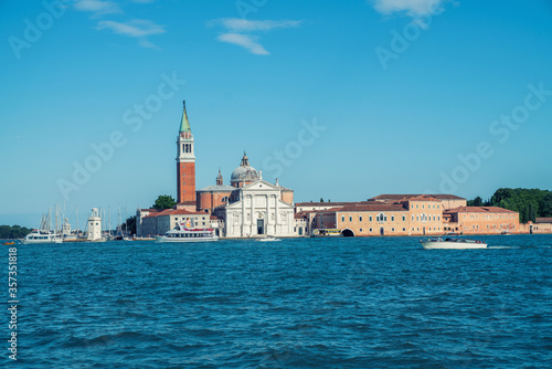 Venice Panorama. Panoramic cityscape image of Venice, Italy during sunrise. Architecture and landmarks of Venice. Retro vintage Instagram style filter effect. © eskstock