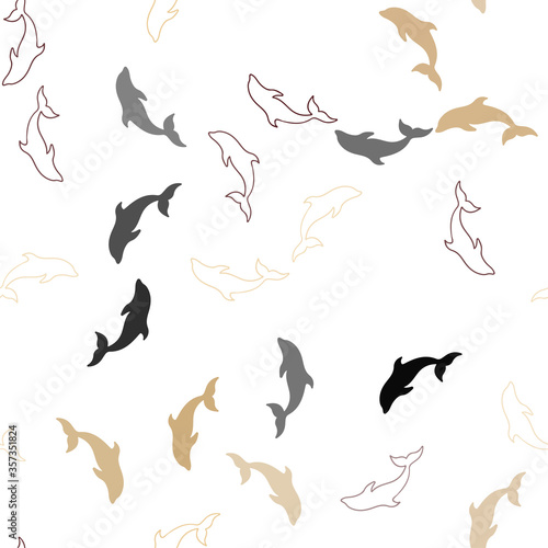 Dark Orange vector seamless template with dolphins. © smaria2015