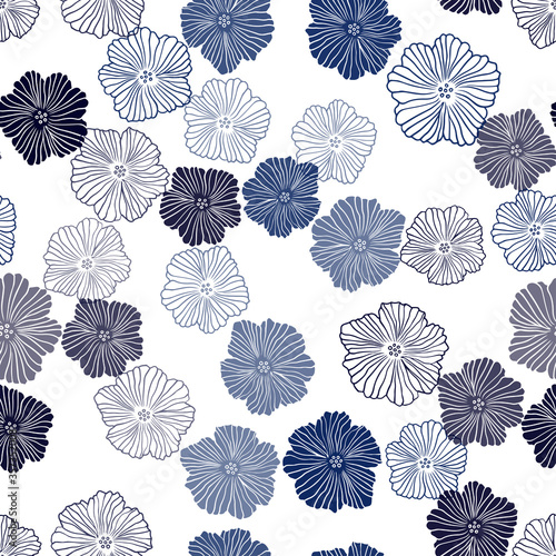 Dark BLUE vector seamless elegant background with flowers.
